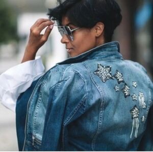 Anna Sui collaboration with INC - studded with stars denim jacket with z…